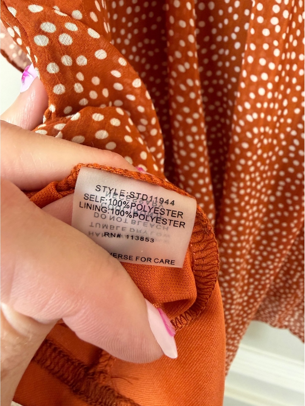 Sugar+Lips Women's Rust Orange Polka Dot Ruffle Mini Dress, Size Small - Picture 8 of 8